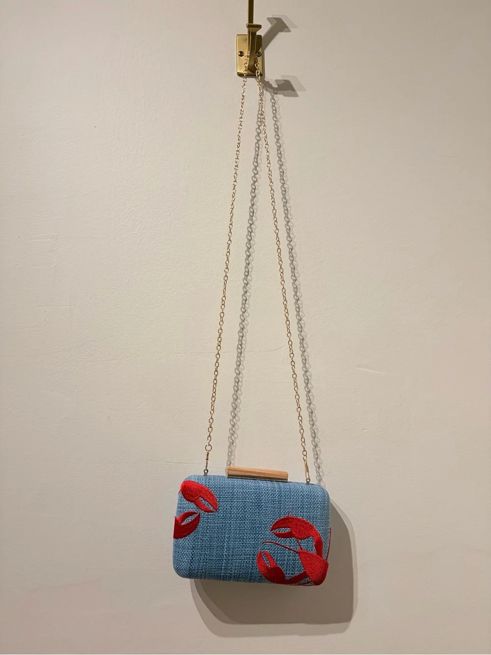Anthropologie Shiraleah Under the Sea Clutch Blue Woven Background Red Lobster